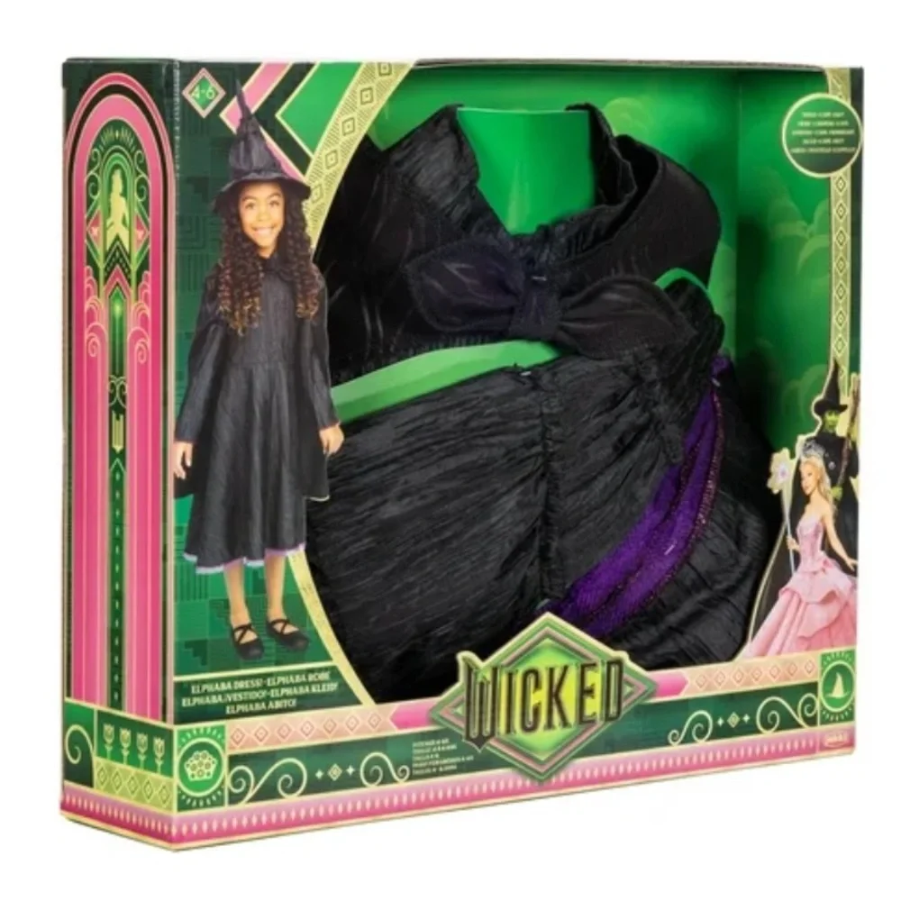 Wicked Elphaba Witch Costume dress for Kids NEW - Black dress cape hat